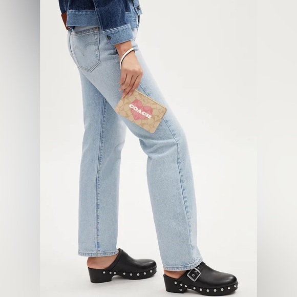 Coach Corner Zip Heart Print Wristlet - Picture 2 of 7